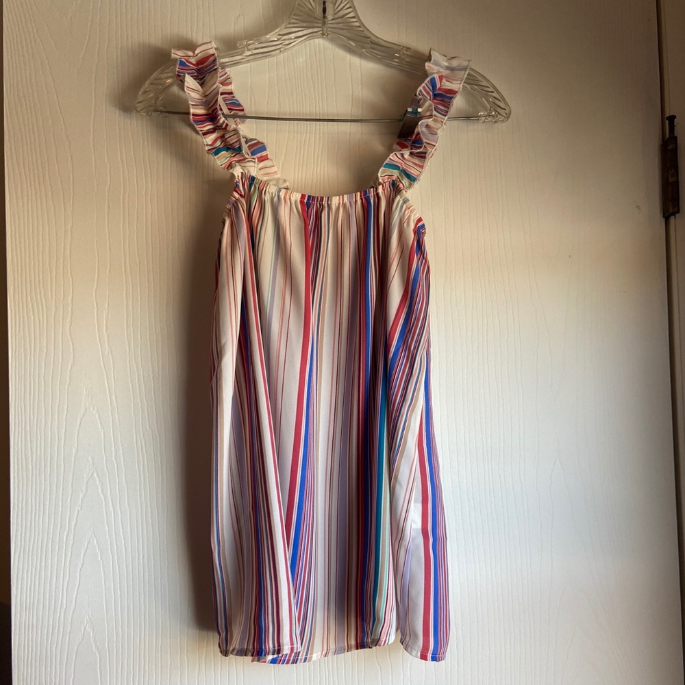 Multi color striped tank top with ruffle straps